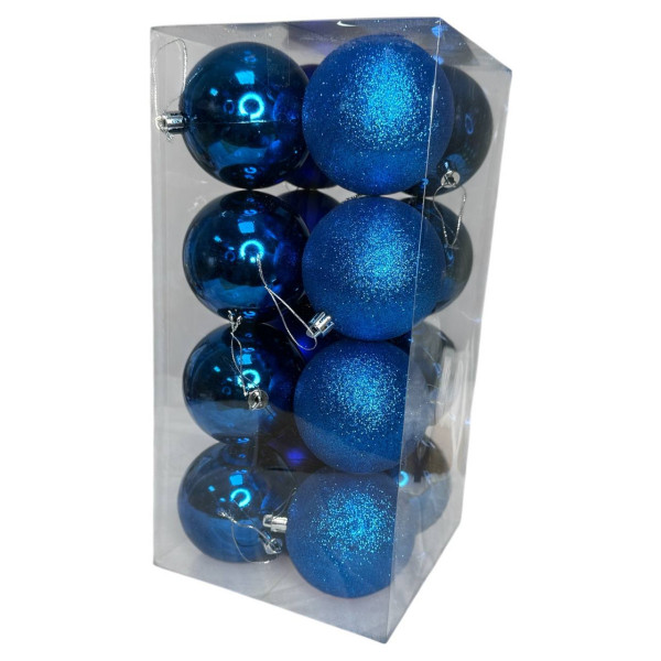 Набір іграшок на ялинку K68-31 19461 8 см 16 шт синій