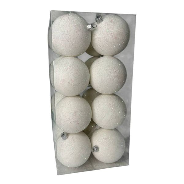 Набір іграшок на ялинку K69-31 19541 8 см 16 шт білий оксамит