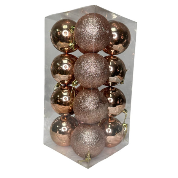 Набір іграшок на ялинку K97-71 19456 8 см 16 шт пудровий