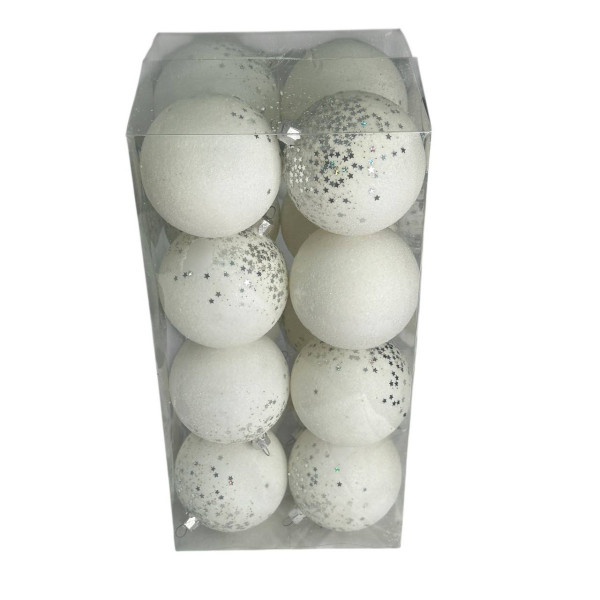 Набір іграшок на ялинку Зірки K83-69 19539 8 см 16 шт білий оксамит