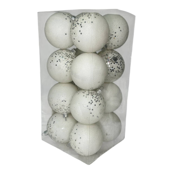 Набір іграшок на ялинку Зірки K83-69 19539 8 см 16 шт білий оксамит