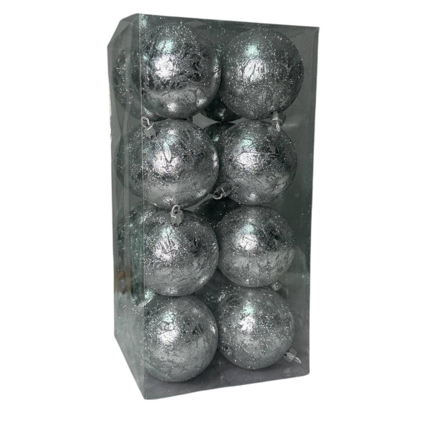 Набір іграшок на ялинку Ретро K64-91 19542 8 см 16 сріблястий