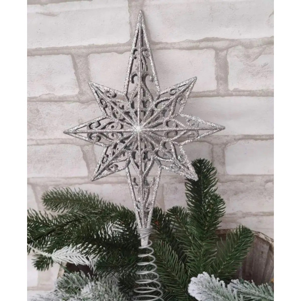 Верхівка на ялинку Зірка 14707 40 см срібляста