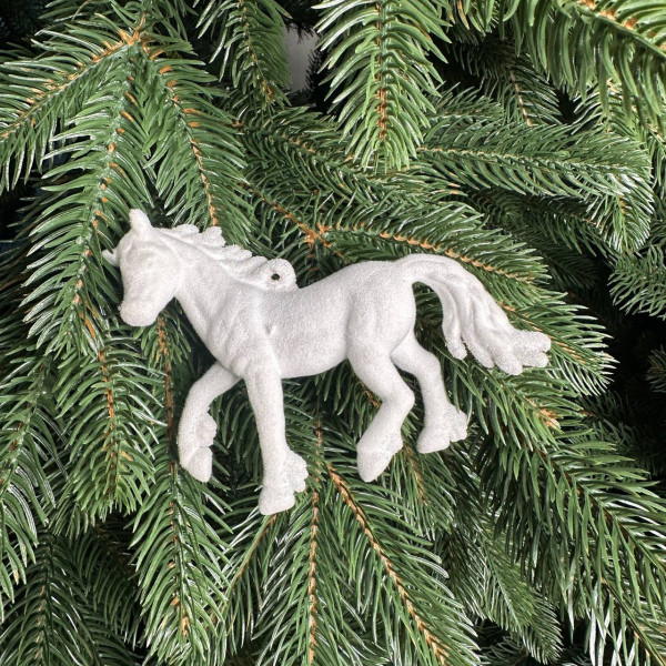 Іграшка на ялинку Кінь 19612 12х10 см білий з оксамитом