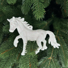 Іграшка на ялинку Кінь 19613 12х10 см білий з блискітками