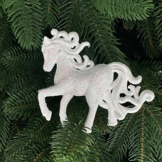 Іграшка на ялинку Кінь 19615 10х9 см білий з блискітками