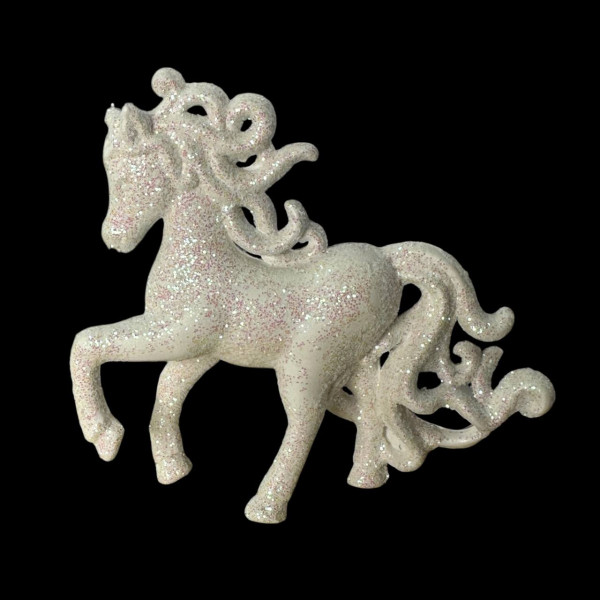 Іграшка на ялинку Кінь 19615 10х9 см білий з блискітками