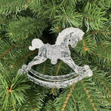 Іграшка на ялинку Кінь 19617 12х9 см прозора з блискітками