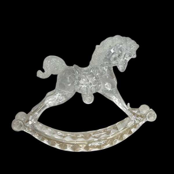 Іграшка на ялинку Кінь 19617 12х9 см прозора з блискітками