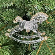Іграшка на ялинку Кінь 19618 12х9 см прозора із золотистим