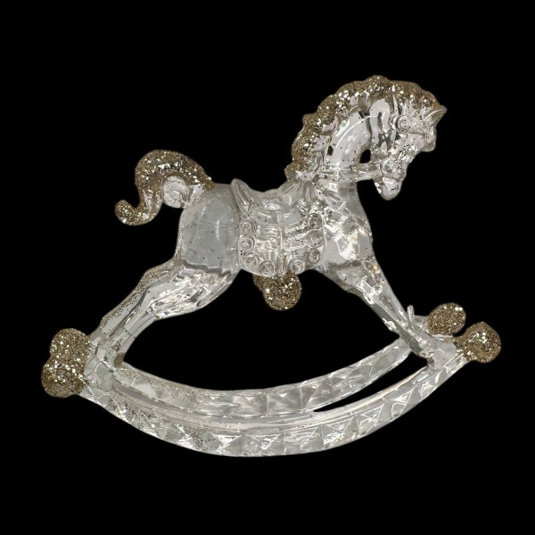 Іграшка на ялинку Кінь 19618 12х9 см прозора із золотистим