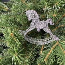 Іграшка на ялинку Кінь 19619 12х9 см прозорий з сріблястим