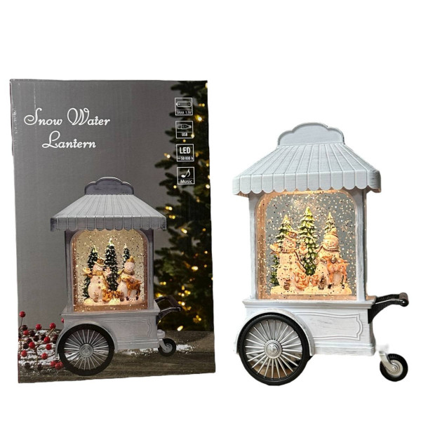 Куля новорічна декоративна світиться Візок новорічний 19624 21х13 см білий