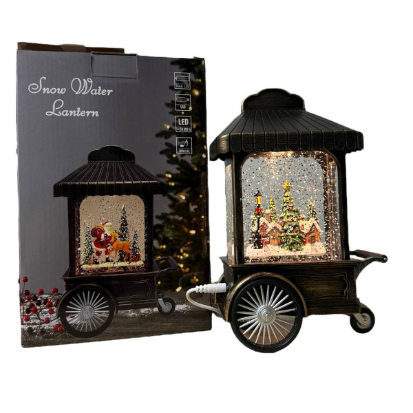 Куля новорічна декоративна світиться Візок новорічна 19625 21х13 см коричневий