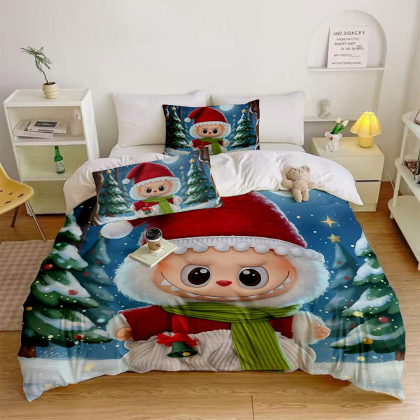 Постільна білизна 3D полуторна з мікросатину Новорічний Лабубу 32213 150х215 см 70х70 см