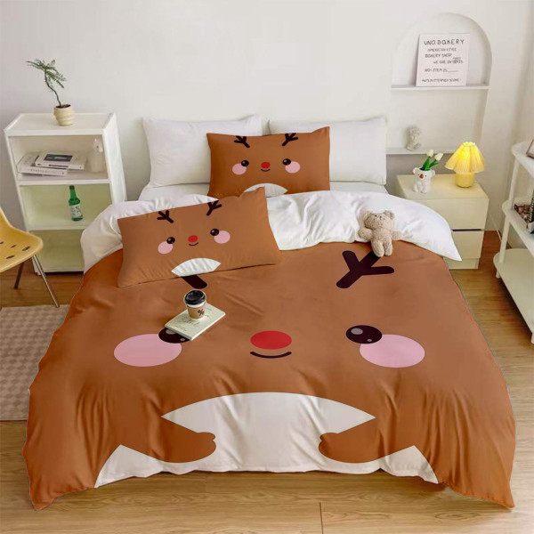Постільна білизна 3D полуторна з мікросатину Новорічне оленя 32224 150х215 см 70х70 см