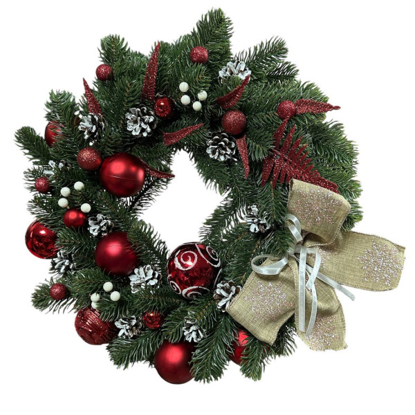 Вінок штучний різдвяний зелений 19670 40 см червоний з білим