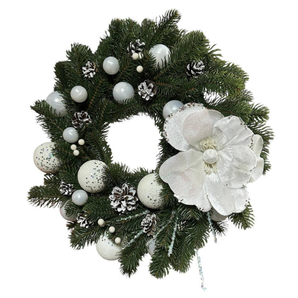 Вінок штучний різдвяний зелений 19671 40 см холодний білий
