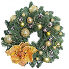 Вінок штучний різдвяний зелений 19674 40 см салатовий із золотавим
