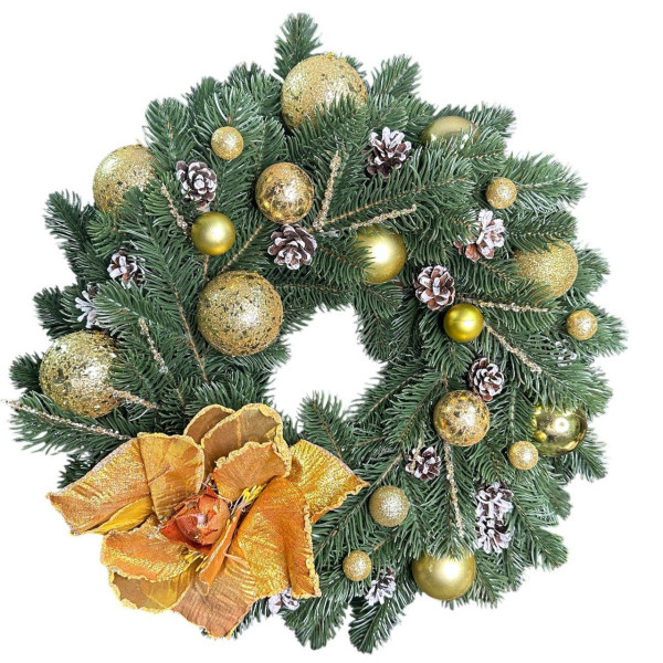 Вінок штучний різдвяний зелений 19674 40 см салатовий із золотавим