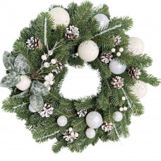 Вінок штучний різдвяний зелений 19675 40 см білий з коричневим