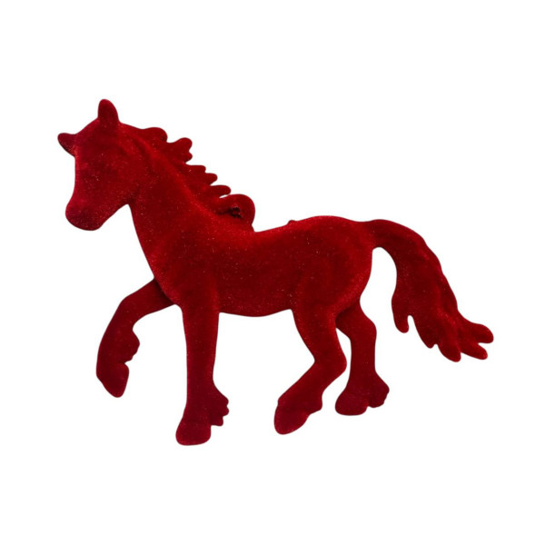 Іграшка на ялинку Кінь 19690 12х10 см червона з оксамитом