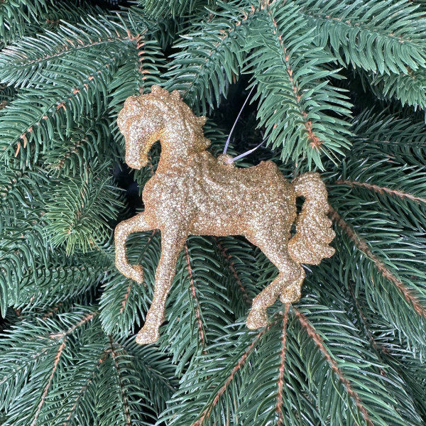 Іграшка на ялинку Кінь 19696 9х10 см золотиста