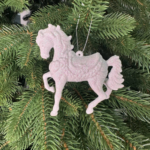 Іграшка на ялинку Кінь 19699 9х10 см білий з блискітками