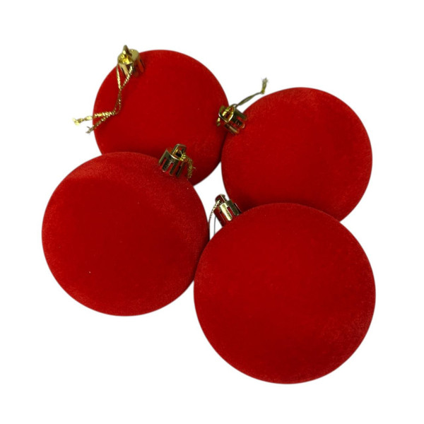 Набір іграшок на ялинку 19695 8 см 4 шт червоний оксамит