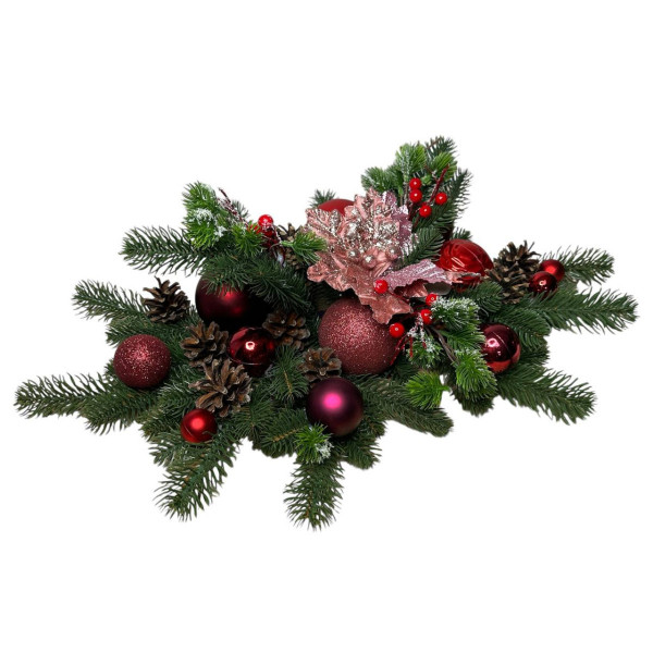 Композиція новорічна з іграшками 19691 55х40 см бордова