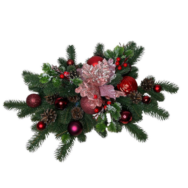 Композиція новорічна з іграшками 19691 55х40 см бордова