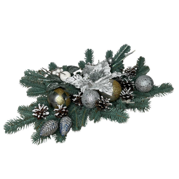 Композиція новорічна з іграшками 19692 55х40 см золотиста із сріблястим