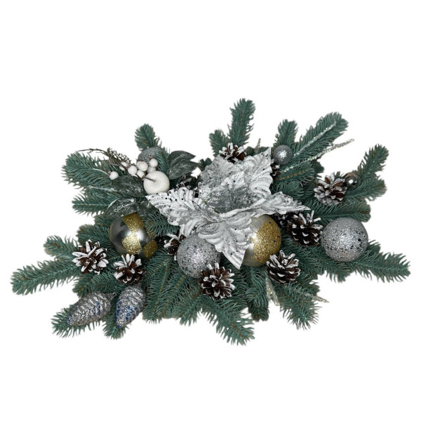 Композиція новорічна з іграшками 19692 55х40 см золотиста із сріблястим