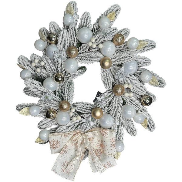 Вінок штучний різдвяний засніжений 19744 40 см бежевий