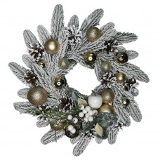 Вінок штучний різдвяний засніжений 19745 40 см білий із золотистим