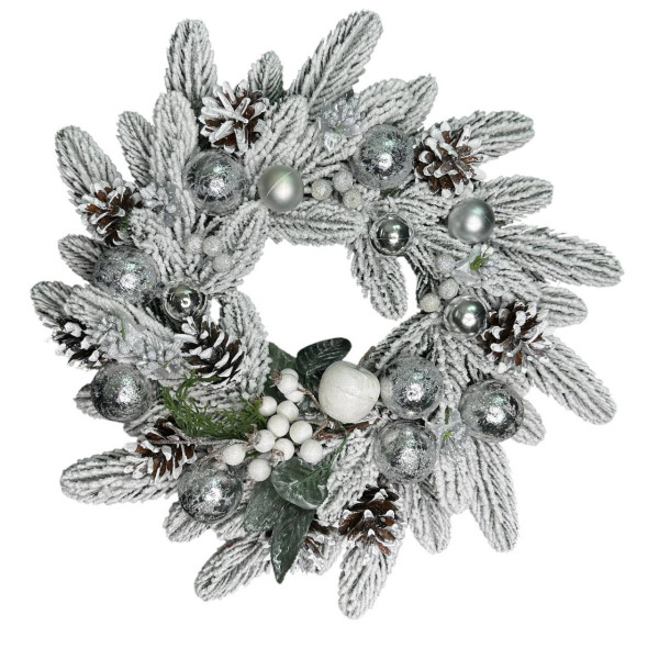 Вінок штучний різдвяний засніжений 19746 40 см сріблястий