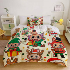 Постільна білизна 3D полуторна з мікросатину Новорічне Лабубу №2 32300 150х215 см 50х70 см