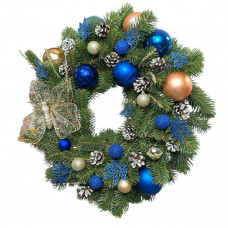 Вінок штучний різдвяний зелений 19793 40 см синій із золотистим
