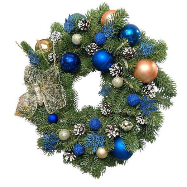 Вінок штучний різдвяний зелений 19793 40 см синій із золотистим