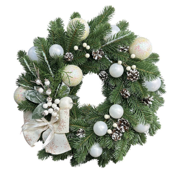 Вінок штучний різдвяний зелений 19795 40 см білий з кремовим