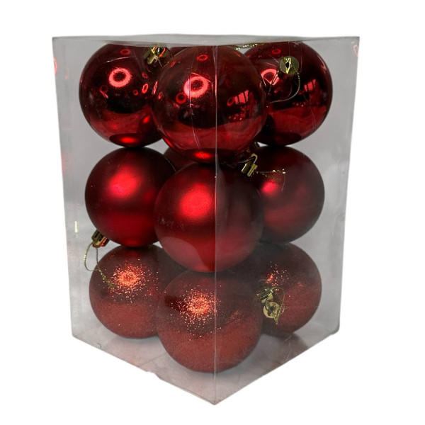 Набір іграшок на ялинку 19828 7 см 12 шт червоний