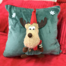 Подушка новорічна 3D Різдвяний олень зелений 19879 40х40 см