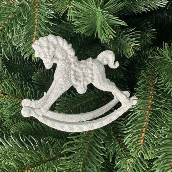 Іграшка на ялинку Кінь 19852 12х9 см білий з блискітками