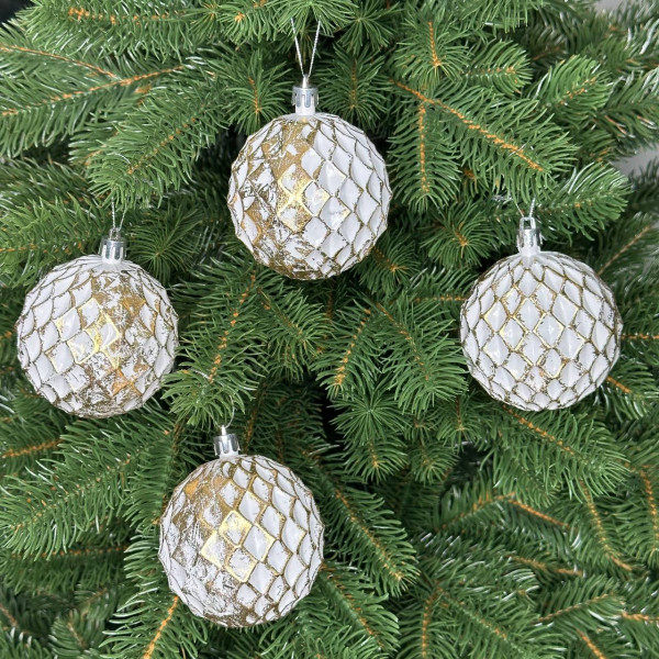 Набір іграшок на ялинку Ретро 19882 8 см 4 шт білий із золотистим