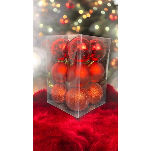 Набір іграшок на ялинку 14661 8 см 12 шт червоний