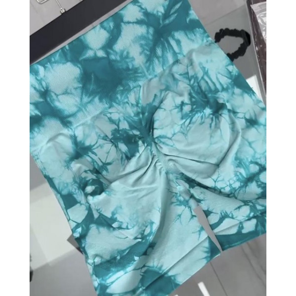 Велосипедки-шорти жіночі з пуш-ап TieDye 19963 S бірюзові з темно-зеленим