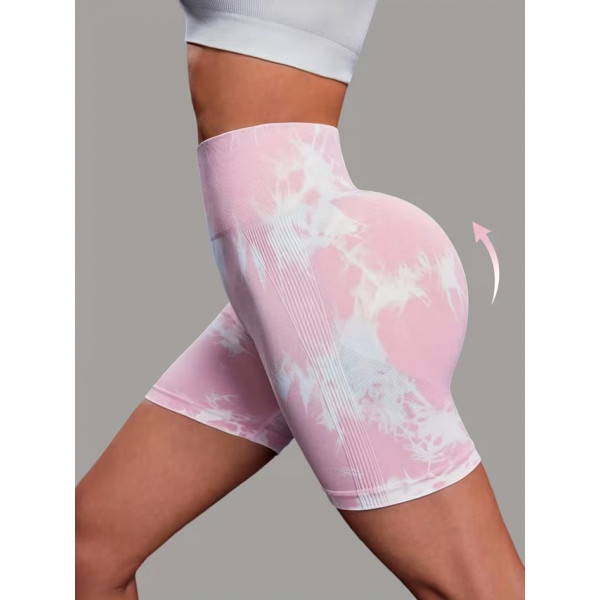 Велосипедки-шорти жіночі з пуш-ап TieDye 19983 S світло-рожеві з білим