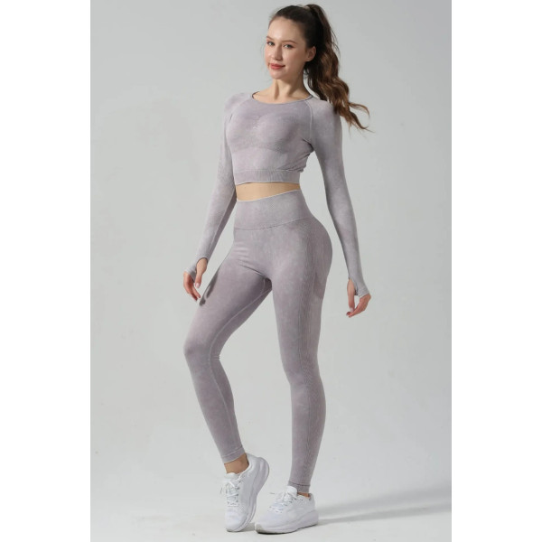 Комплект для фітнесу рашгард та легінси пуш-ап 20022 S сірий
