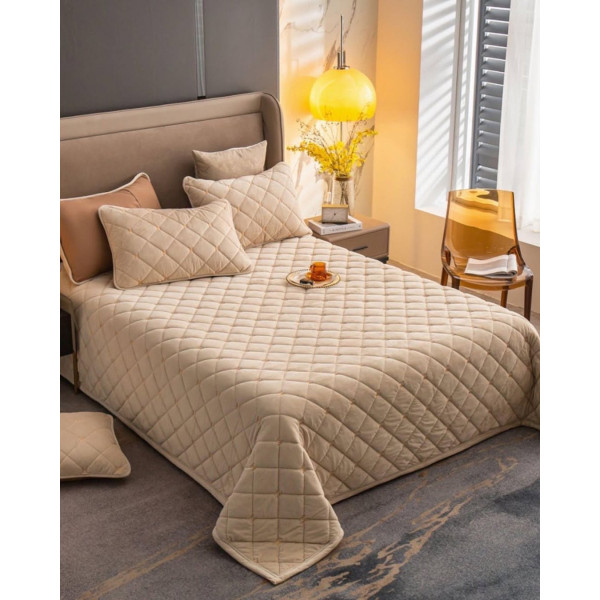 Покривало євро з велюру Koloco 20085 220х240 см кремове