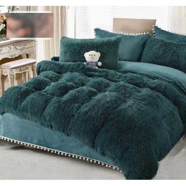 Постільна білизна євро з велюру та плюшу Jojo Ведмедик 20073 200х230 см зелена